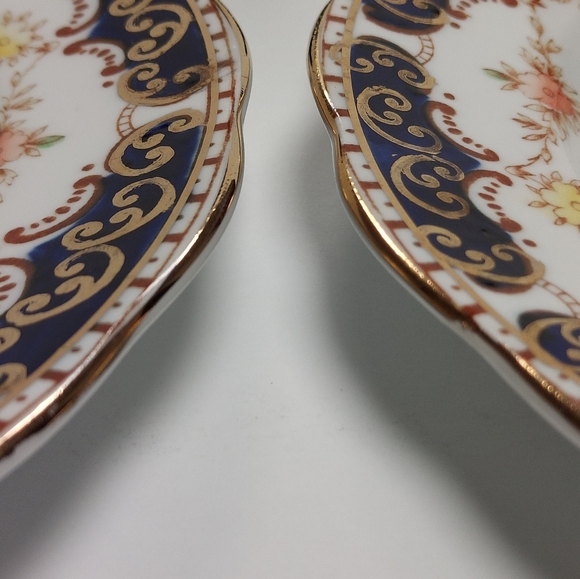 2 England Royal Standard Bone China 8” Plate Style RSD20 Cobalt Blue Gold Swirls - Picture 6 of 10